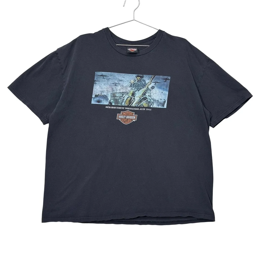 Harley Davidson Normandy D Day 1944 T Shirt Mens 2XL WWII Military France